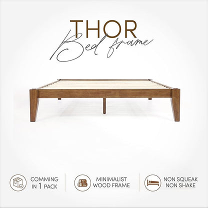 Thor Premium Solid Wood Bed Frame King, Japanese Joinery Bed Frame with Wood Slat Support, Platform Bed, No Box Spring Needed, Easy Assembly, Minimalist & Modern Style (Walnut)