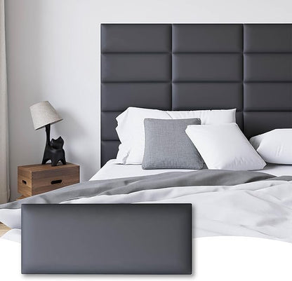 Peel and Stick Upholstered Wall Mounted Headboard Queen Size, 9 Panels 3D Soundproof Leather Headboard,Wall Mounted Headboards,Reusable and Removable Wall Panels, 10"x24" Black