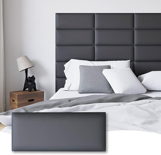Peel and Stick Upholstered Wall Mounted Headboard Queen Size, 9 Panels 3D Soundproof Leather Headboard,Wall Mounted Headboards,Reusable and Removable Wall Panels, 10"x24" Black
