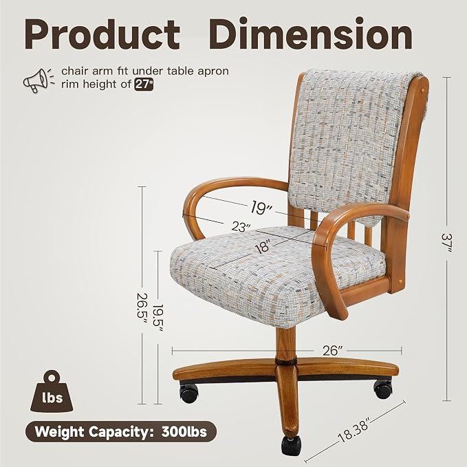 Chromcraft Set of 6 Chairs, Chair with Soft Double Wheels for Kitchen Room