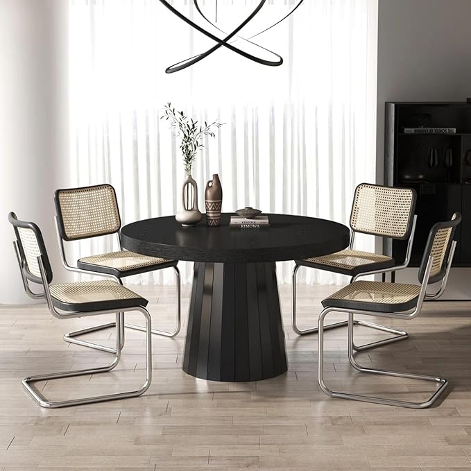 homary Extendable Dining Table for 6 Round to Oval 39"-55", Solid Wood Kitchen Table for 4-6 People, Space-Saving Design for Small Spaces & Family Gatherings