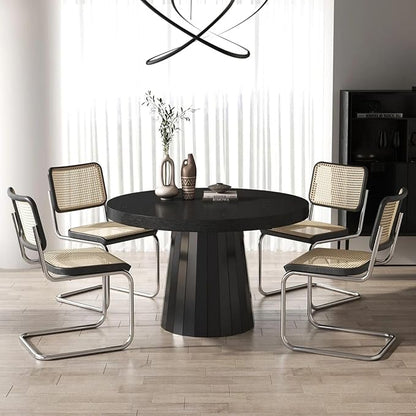 homary Extendable Dining Table for 6 Round to Oval 39"-55", Solid Wood Kitchen Table for 4-6 People, Space-Saving Design for Small Spaces & Family Gatherings