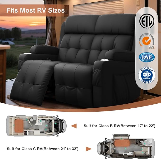 Loveseat Recliner Sofa, Home Theater Seating with Massage, Reclining Loveseats with Console, Wall Hugger RV Couch Movie Theater Chairs, RV Furniture Sofas with USB, Cup Holders, Drawer for Gaming Room
