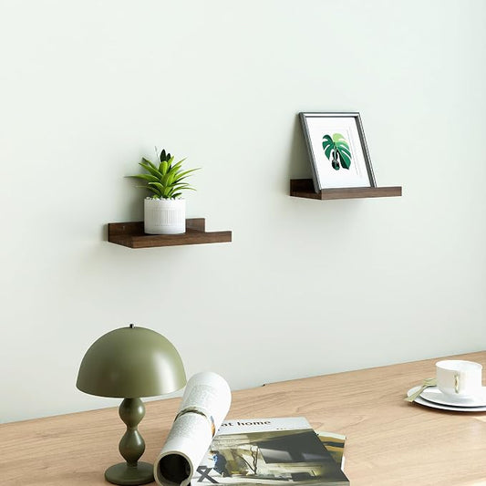 Small Floating Shelves for Wall Decor, Wall Mounted Wood Shelf for Bedroom, Living Room, Bathroom, Kitchen, Nursery, Display Ledge Shelf with Lip Set of 2-8 Inches, Walnut