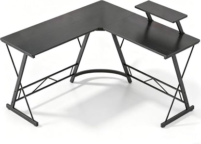 Mr IRONSTONE L Shaped Gaming Desk Corner Computer Desk, Home Office Desks Writing Workstation with Large Monitor Stand, Easy to Assemble (Black,51 Inch)