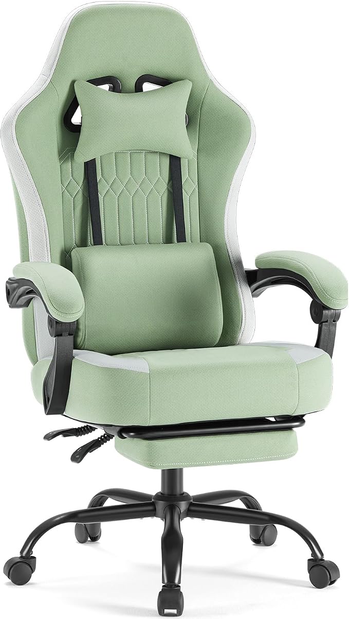 DUMOS Gaming Chair with Linkage Armrests, Video Game Chairs with Pocket Spring Cushion, Ergonomic Computer Silla Gamer Office Desk Chair with Footrest for Adults & Students, Mint Green