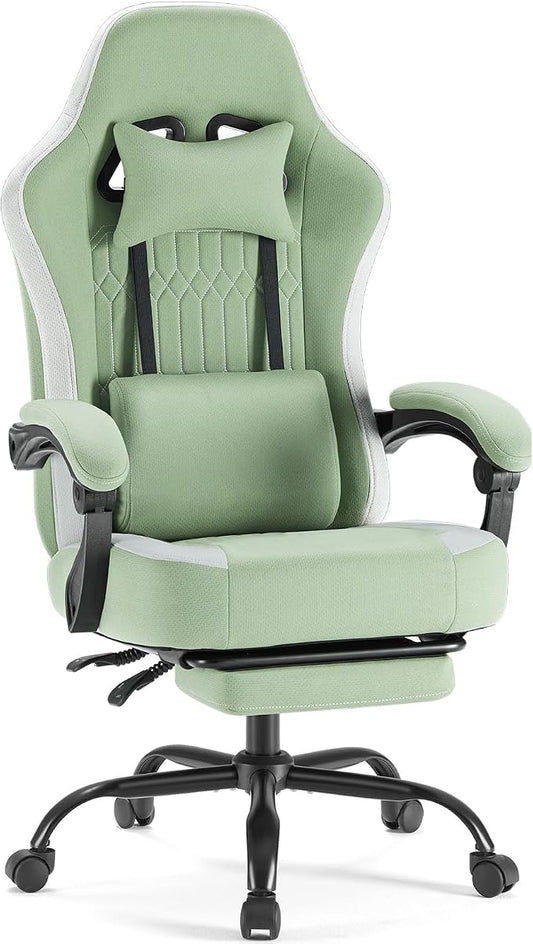 DUMOS Gaming Chair with Linkage Armrests, Video Game Chairs with Pocket Spring Cushion, Ergonomic Computer Silla Gamer Office Desk Chair with Footrest for Adults & Students, Mint Green