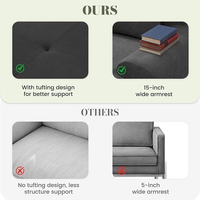 GRUSIGN 118'' Modular Sectional Oversized Boneless Couch, Tufted Cloud Sectional Couches for Living Room, U Shape Deep Seat Sofa with 2 Ottoman & 3 Throw Pillows,Corduroy Couch,Dark Grey