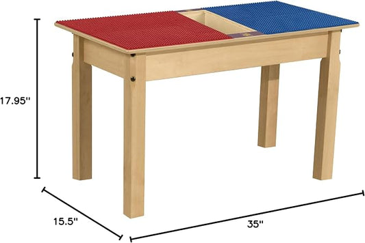 Contender Time-2-Play Kids Activity Play Table, Compatible with Lego Bricks, Extra Sturdy Birch Plywood, 35" W X 15.5" D, Red & Blue, 18" Legs for Ages 2-4