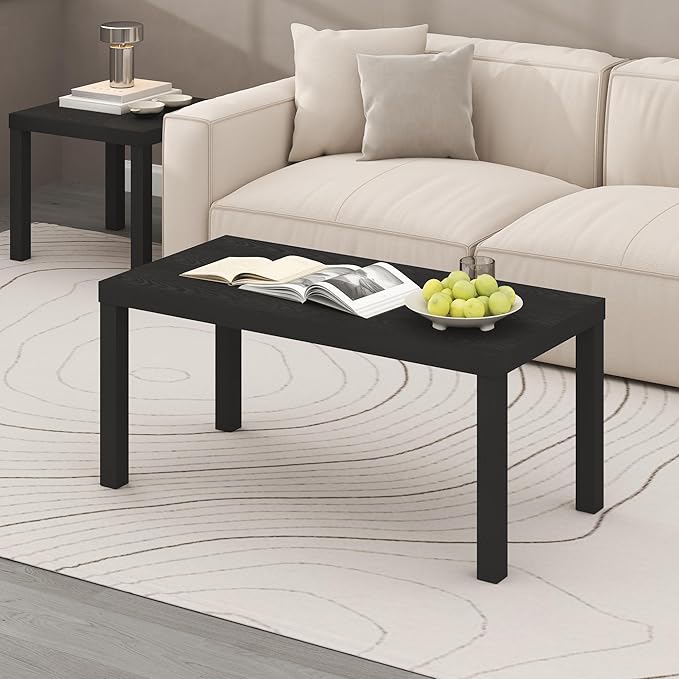 Furinno Classic Coffee Table, Modern Rectangle Coffee Table with 1.8 Inch Thick Tabletop, Side Table for Living Room, Home Office, Classic Black