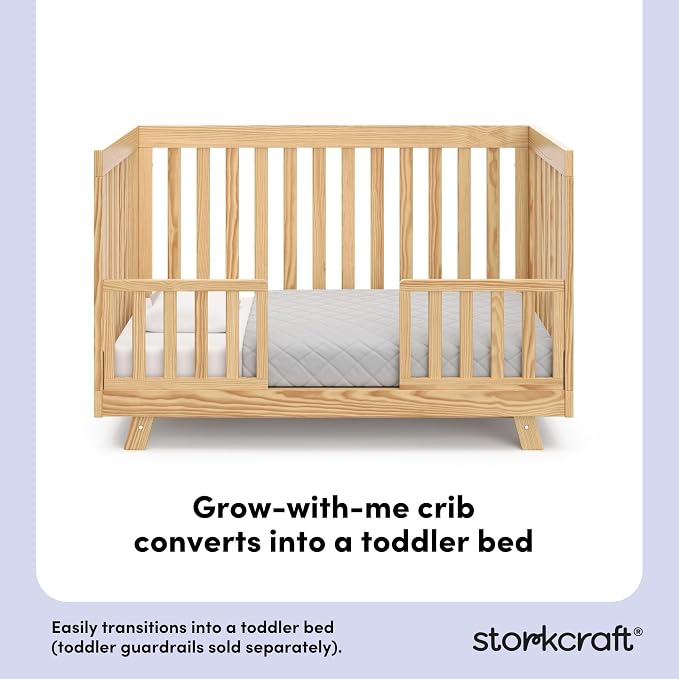 Storkcraft Beckett 3-in-1 Convertible Crib – GREENGUARD Gold Certified, Fits Standard Crib Mattress, Converts to Toddler Bed and Daybed, 4 Mattress Heights, Grow-with-Me Design (Natural)