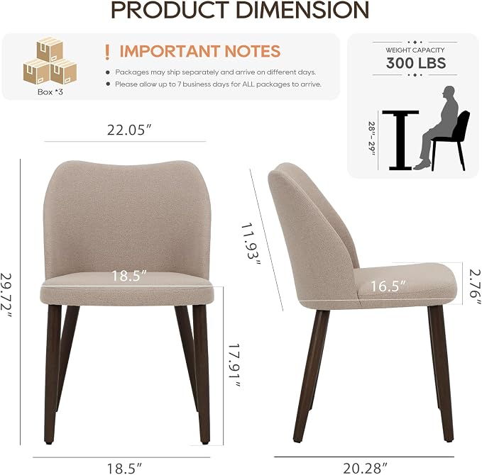 COLAMY Upholstered Dining Chairs Set of 6, Modern Kitchen & Dining Room Chairs with Curved Back, Fabric Padded Seat and Solid Wood Legs, Side Chairs for Restaurant, Cafe & Home, Camel