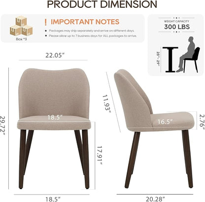 COLAMY Upholstered Dining Chairs Set of 6, Modern Fabric Dining Room Kitchen Side Chair with Padded Seat and Wood Legs for Restaurant/Cafe, Camel