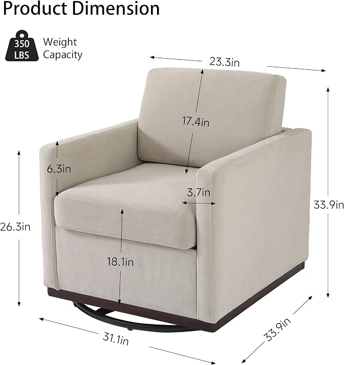 360° Swivel Accent Chairs Set of 2, 31" Wide Upholstered Club Armchairs for Living Room, Comfy Square Swivel Barrel Chair with Metal Base, Chenille Fabric, Light Sand