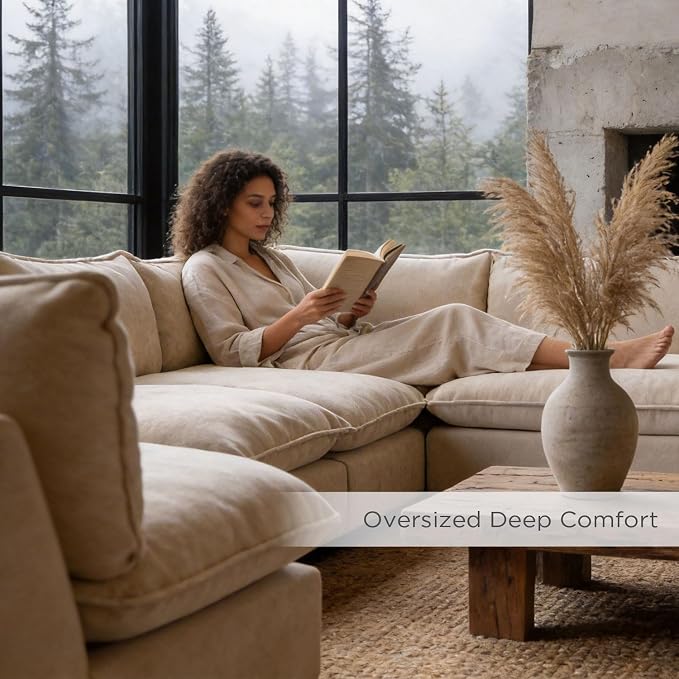 Iroomy Oversized Modular Sectional Sofa, Chenille Cloud Couch, Deep Comfy Seat, 4-Seater Sofas, Couches, Living Room, Beige