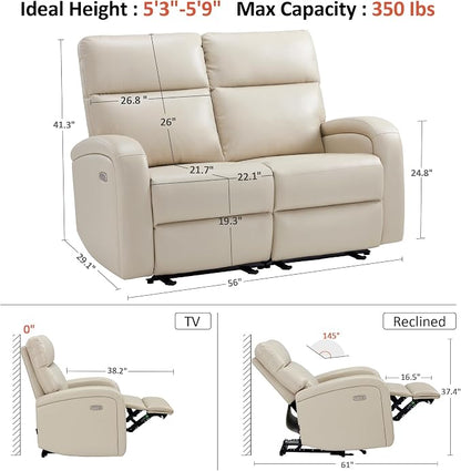 MCombo 56" Zero Wall Recliner Loveseat, 2-Seat Power Wall Hugger Sofa with USB & Type-C Dual Ports, for Small Space, Living Room, RV PR646M1 (Beige, Loveseat)