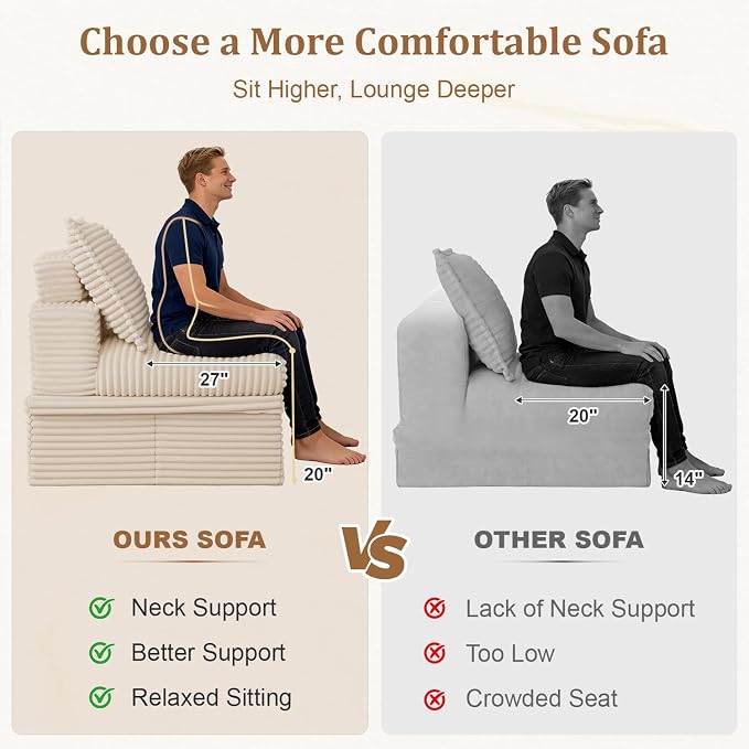 Upgrade Boneless Couch with Storage, Extra Deep&High Seat Modular Sectional Sofa 3 Seater L Shaped Cloud Couch with Ottoman, Tool-Free Assembly Sectional Couches for Living Room, Beige