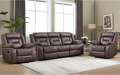 EBELLO Faux Leather Recliner Sofa Furniture Set for Living Room, 2 Recliner Chairs, 3 Seat Reclining Sofa Couch Set for Meeting Room, Grey