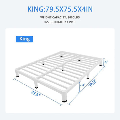 MAF 4 Inch King Metal Platform Bed Frame White with Round Corner Legs, Mattress Slide Stopper, 3000 LBS Heavy Duty Steel Slats Support, Noise Free, No Box Spring Needed, Easy Assembly