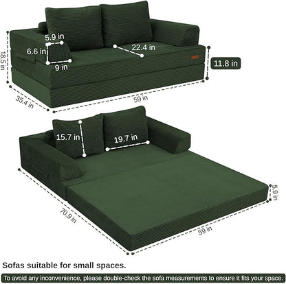 COMAX Futon Sofa Bed, Convertible Sofa Bed, Folding Boneless Couches | Boneless Couch for living room, 4‑in‑1 Fold Out Small Foldable Loveseat Floor Sleeper Mattress Lounge Space‑Saving