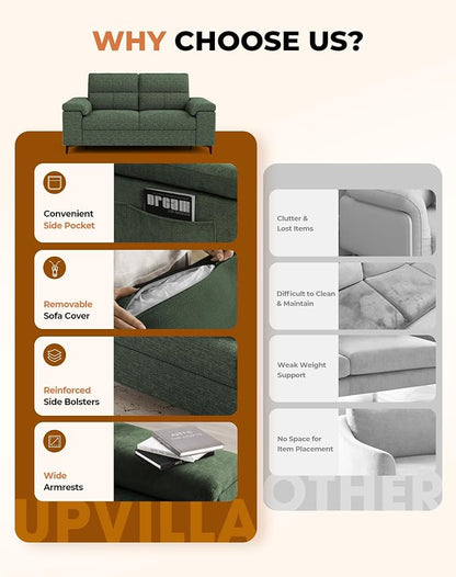 Upvilla 71.25" Modern Sofa Couch for Living Room, Deep Seat Sofas with 8”Cushion, Comfy 2-Seater Chenille Loveseat with Convertible Armrest, Removable Sofa Cover, High Leg(Green)