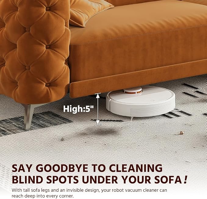97.7" Convertible Queen Sleeper Sofa with Ottoman - Button Tufted Pull Out Sofa Bed, Velvet King Size Couch Bed & Vintage Deep Seat 4-Seater Couch for Small Spaces, Apartment & Living Room, Orange | Button Tufted