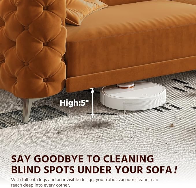 97.7'' Pull Out Sofa Bed King, Chesterfield Velvet Sleeper Sofa, Convertible L-Shaped Futon Couch, Tufted Back, Ottoman, Deep Seat Loveseat Couches for Living Room, Apartment, Orange