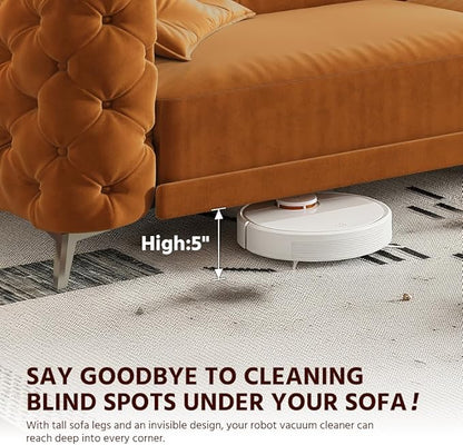 97.7'' Pull Out Sofa Bed King, Chesterfield Velvet Sleeper Sofa, Convertible L-Shaped Futon Couch, Tufted Back, Ottoman, Deep Seat Loveseat Couches for Living Room, Apartment, Orange