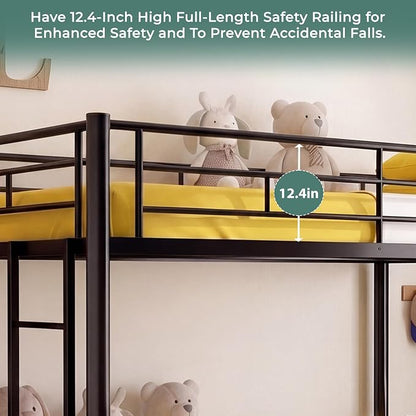 Bunk Bed Twin Over Twin, Metal Bunk Bed with Side Ladder and Safety Guardrail, Space-Saving Twin Bunk Beds for Kids, Teens & Adults, No Box Spring (Side Laddder, Black)