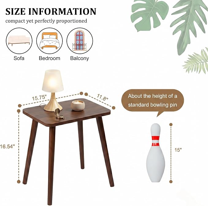 FORAOFUR Small Side Table with Wooden Legs, Short Coffee Table, Brown | Solid wood legs for stability, fits sofa/bedside/small apartments, lightweight, minimalist brown, quick assembly with tools