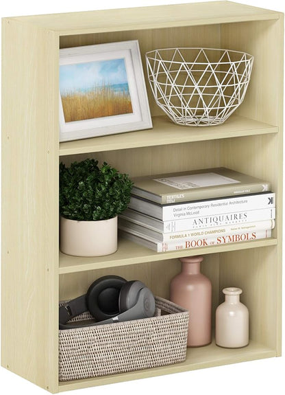 Furinno PASIR Book Shelf, 3-Tier Bookshelf, Storage Shelves Bookcase, 9.7 x 23.7 x 31.5, for Living Room, Bedroom, Home Office, Maple