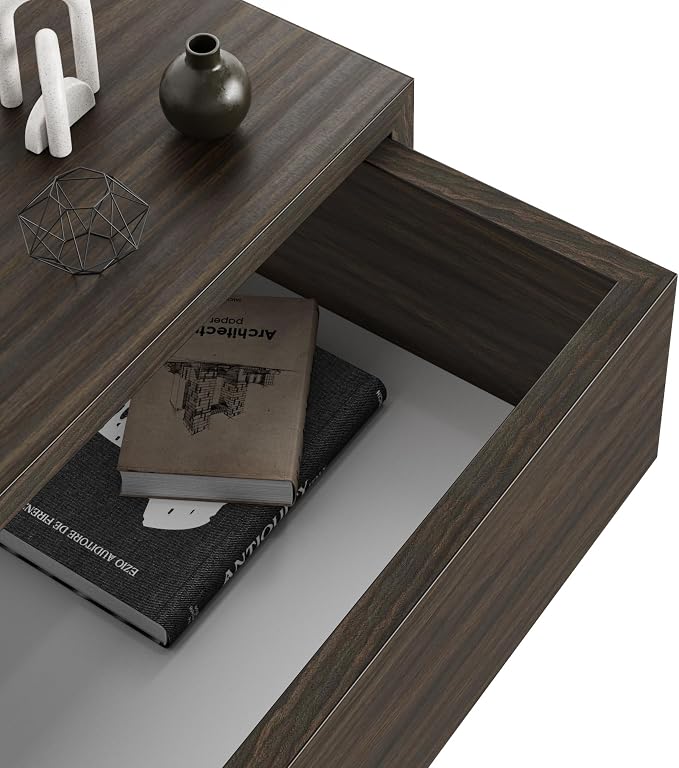 Mobili Fiver, Riccardo Wall Bedside Table, Dark Walnut, 17.7" x 9.8" x 6.1 ", Melamine-Finished, Modern Bedside Table, End Table, Italian Furniture