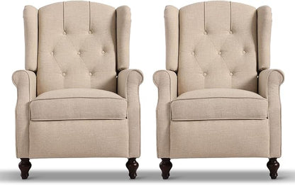 Wingback Recliner Chair with Massage and Heat Tufted Fabric Push Back Arm Chair, Recliner Chair for Living Room Bedroom Home Theater (2,Beige)