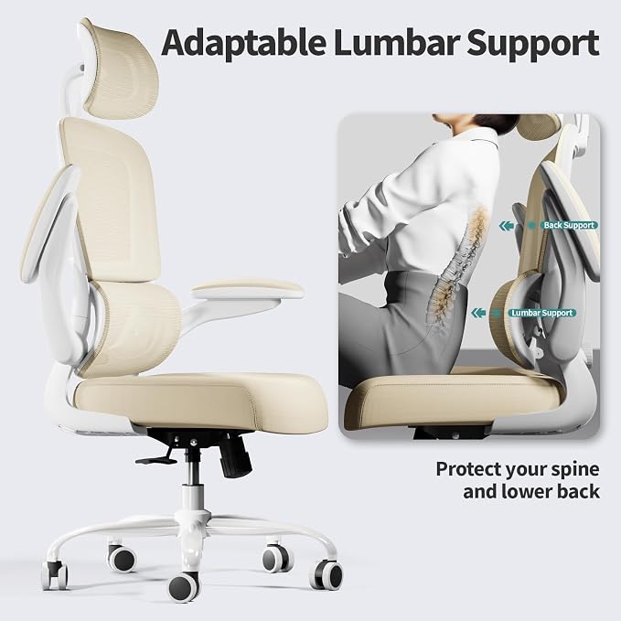 TRALT Office Chair Ergonomic Desk Chair, 330 LBS Home Mesh Office Desk Chairs with Wheels, Comfortable Gaming Chairs (1, Beige)
