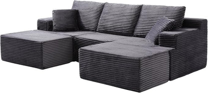 103" Boneless Modular Sectional Sofa Cloud Couch with Ottomans and Pillows, Convertible L/U Shaped Corner Sofa, Full Foam Deep Seat Compressed Couch for Living Room, Apartment