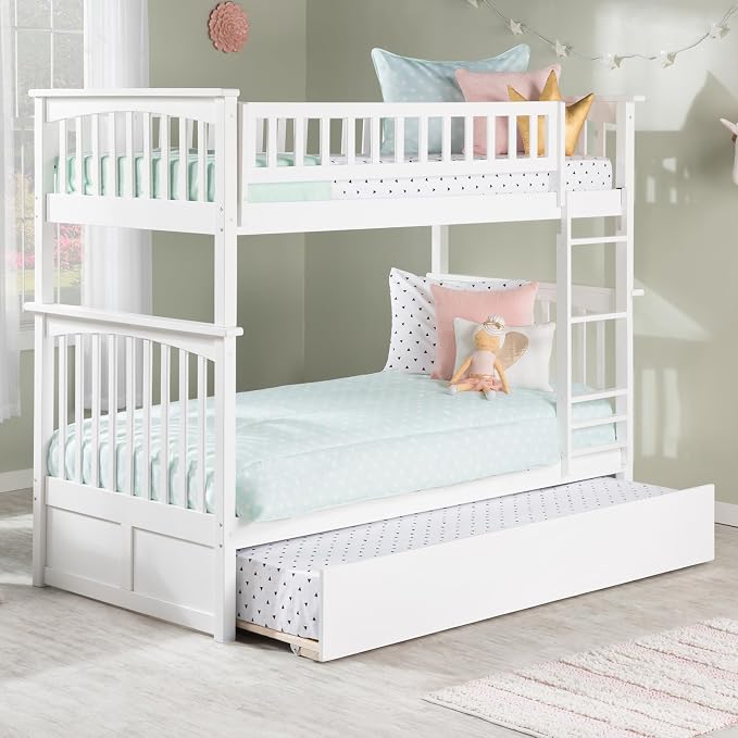 AFI, Columbia Ladder Bunk Bed Twin Over Twin with Twin Trundle, White