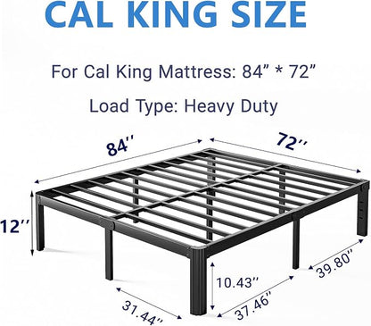 12 Inch High Platform California King Bed Frames No Box Spring Needed, Metal Cal King Bed Frame, Noise Free, Easy Assembly, Heavy Duty, Black
