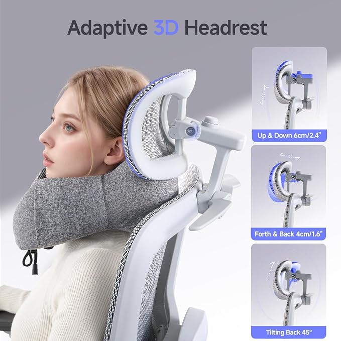 Office Chair with Footrest, Ergonomic Chair with Neck Pillow & Rubber Wheels, Computer Chair with Adjustable Backrest & 3D Armrests Headrest, Gaming Chair Adaptive Lumbar Support, Grey