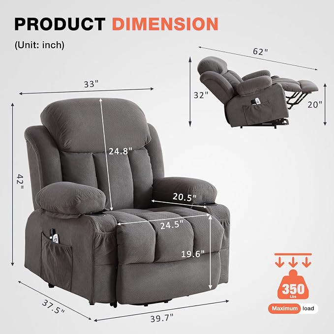 MAHOMICO Power Lift Recliner Chair for Elderly with Vibration Massage and Lumbar Heating, Electric Lift Recliner Single Sofa with Side Pocket, Two Cup Holders and USB Charge Port for Living Room