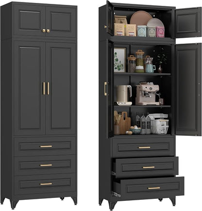 90” Tall Kitchen Pantry Cabinet,Storage Cabinet with Doors and Adjustable Shelves,Modern Kitchen Hutch Cabinets,Freestanding Cupboard for Living Room