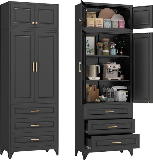 90” Tall Kitchen Pantry Cabinet,Storage Cabinet with Doors and Adjustable Shelves,Modern Kitchen Hutch Cabinets,Freestanding Cupboard for Living Room