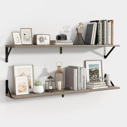 Axeman 40 Inch Grey Wood Floating Shelves for Wall Set of 2 | 8 Inch Deep Wall Shelves, Rustic Wood Bookshelf, Grey Shelves for Living Room Bathroom Bedroom Kitchen Home Office