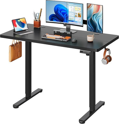 DEVAISE 48 Inch Electric Standing Desk, Adjustable Computer Desk for Home Office, Ergonomic Sit to Stand Desk with LED Touchscreen，Headphone Hook, 3 Memory Preset, with Split Top, Black