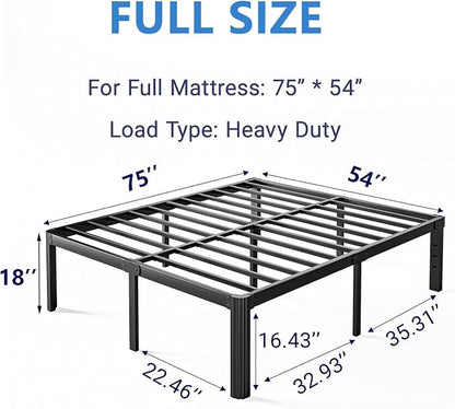 18 Inch High Heavy Duty Full Size Bed Frame Metal, Platform Bed Frame Full Size No Box Spring Needed, Noise Free, Easy Assembly, Black
