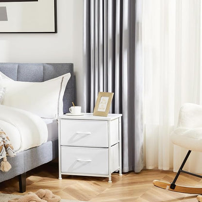 DUMOS Nightstand Set of 2, Small Dresser with 2 Fabric Drawers, End Table | Bedroom Kids Bedside Storage Furniture for 25 inch Tall Night Stand, Dorm, White