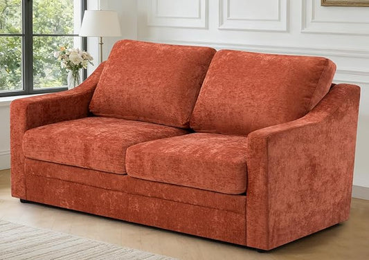67” Chenille Loveseat Sofa w/Comfortable Back Cushions, Orange | Modern 2-Seat Couch w/Deep Seat Space, Upholstered 2 Seaters Sofa w/High Resiliency Foam for Living Room