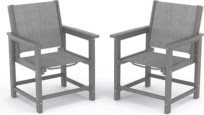 Amopatio HDPE Patio Dining Chair Set of 2 with Armrests - Textilene Outdoor Chair with Wide Seat for Poolside, All Weather UV Resistant Heavy Duty Patio Chair for Backyard Balcony & Deck(Gray)