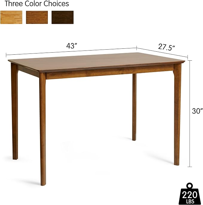 Hokway Small Dining Table for 4-6 People, 43 Inch Rectangular Solid Wood Kitchen Table for Small Space, Easy Assembly, Dining Room Table for Home, Apartment, Office, Walnut