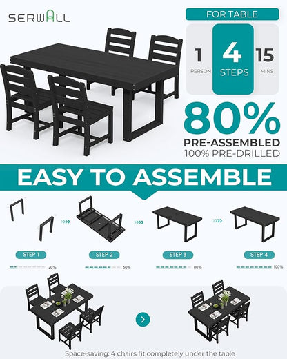 SERWALL HDPE Outdoor Dining Set for 4, 67'' Patio Table and Chairs Set | with Armless Seat