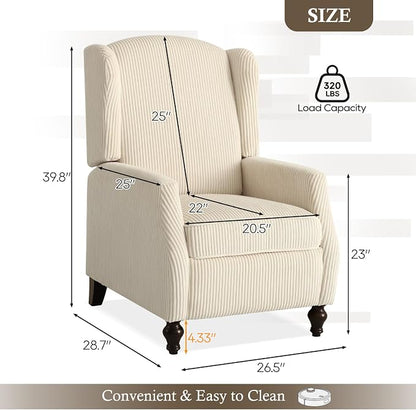 Upholstered Wingback Recliner Chair, Cozy Corduroy Manual Push Back Recliner for Living Room, Bedroom (2, Beige)